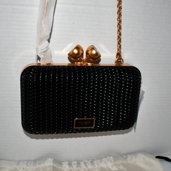 kate spade Handbags - kate spade SMALL Clutch Bag in Woven Faux Leather and fabric in Black #KB985 NWT